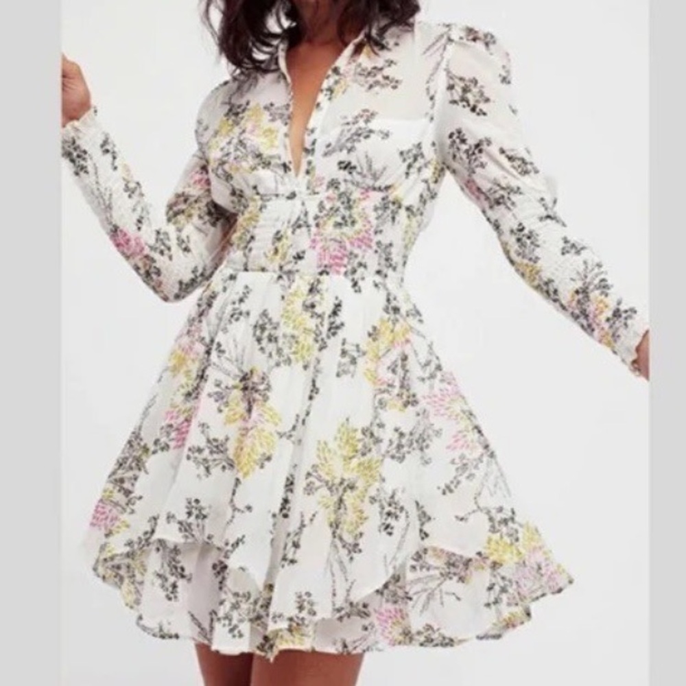 Free People Floral Print Long Sleeve Dress
